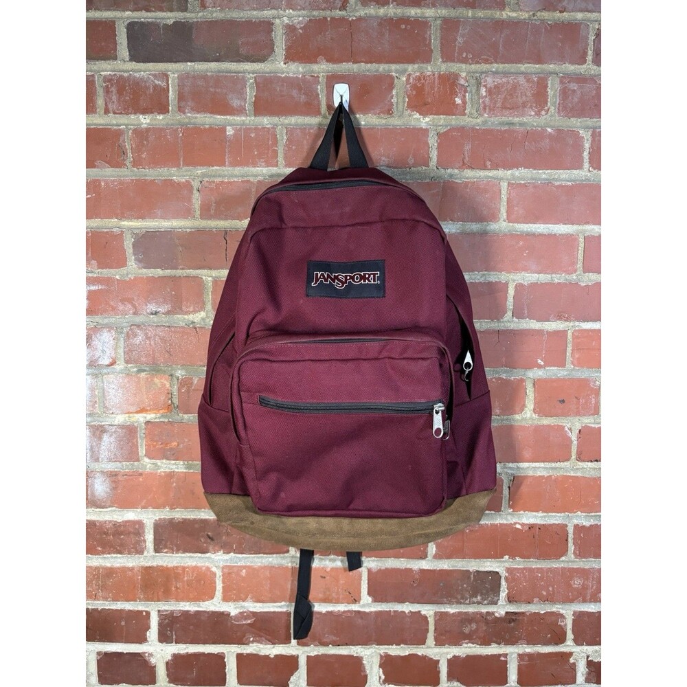 Jansport Originals Vintage Maroon and Suede Bottom Backpack Full Size Zips Work
